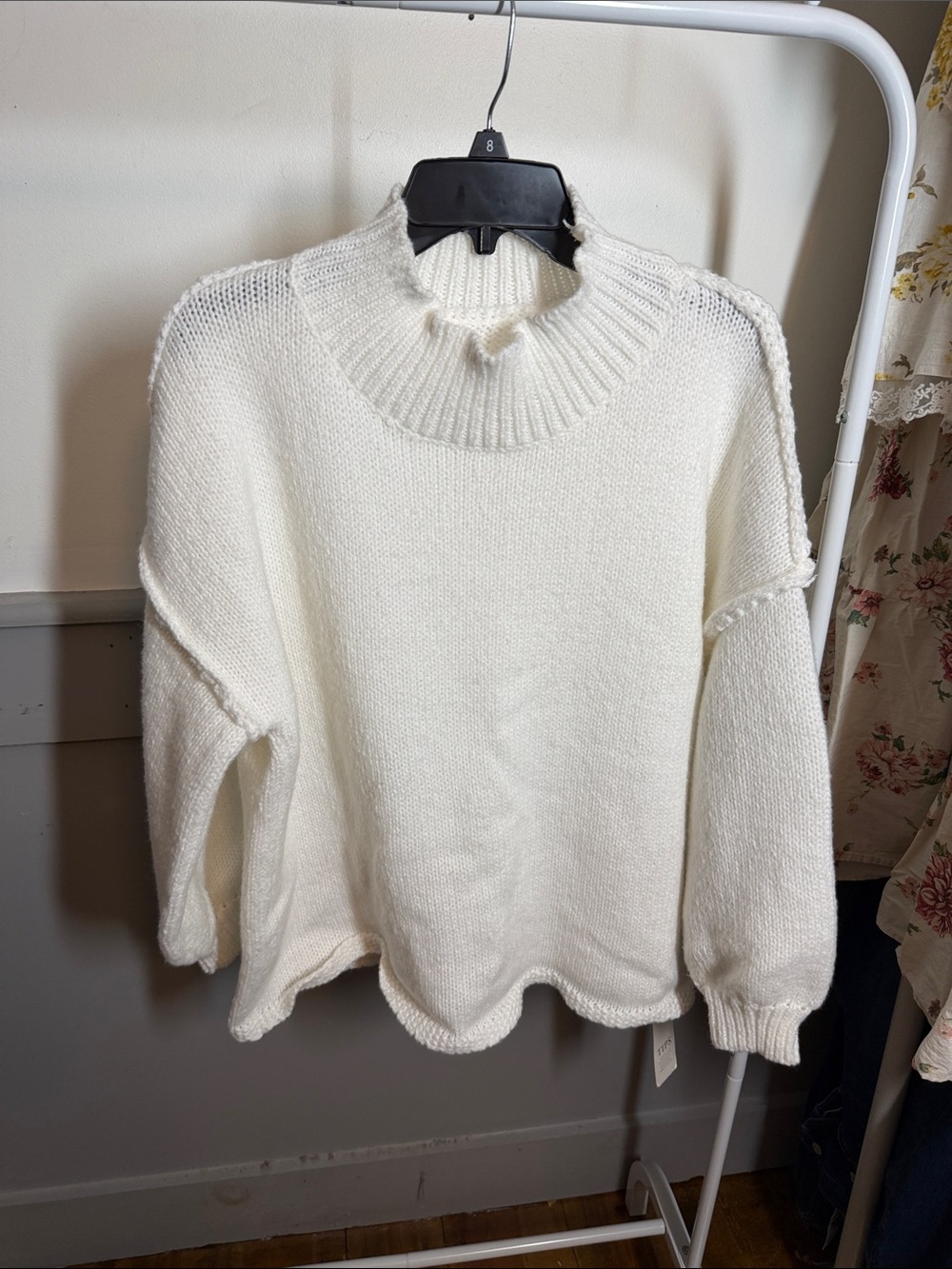 Classic white Rib-Knit Mock Neck Women's Sweater